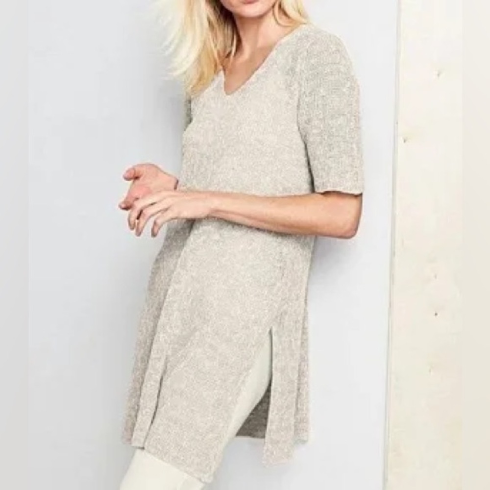 Eileen Fisher Organic Linen Cotton V-Neck Tunic Pebble Beige